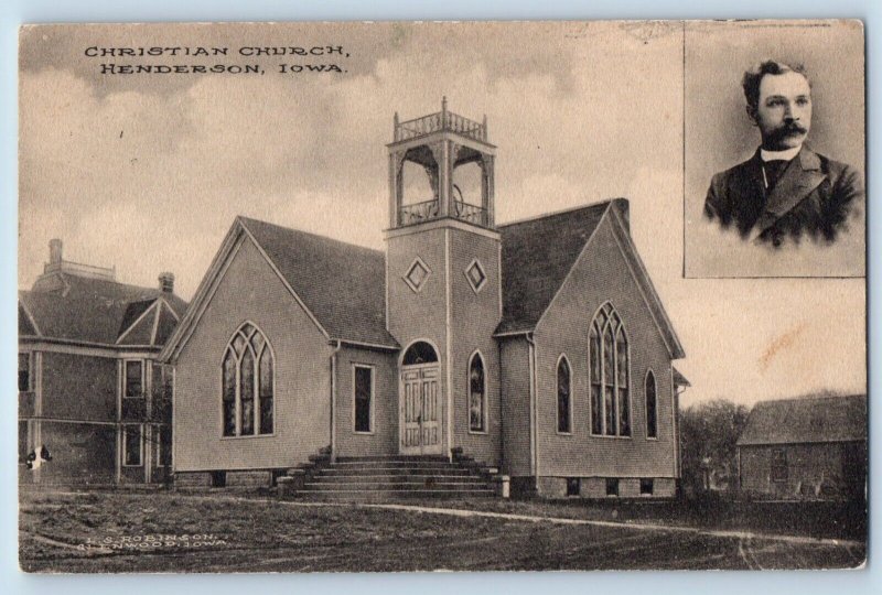 Henderson Iowa IA Postcard Christian Church Street Exterior Scene 1911 Antique