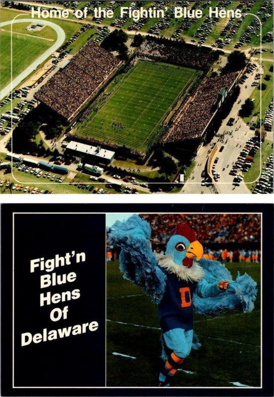 2~4X6 Postcards  DE, UNIVERSITY OF DELAWARE Football Stadium & Blue Hen Mascot