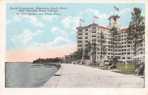 Beach Promenade, Edgewater Beach Hotel, Chicago, IL, Early Postcard, Unused