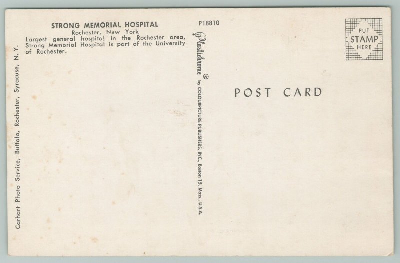 Rochester New York~Strong Memorial Hospital~Standard Chrome Postcard