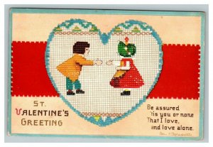 Vintage 1910's Ellen Clapsaddle Valentines Postcard Quilt Heart Children NICE