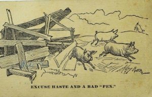 Horton's Baggage & Package Express Pigs Escaping Pen Excuse Haste... P61