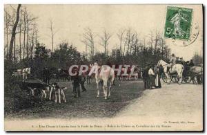 Old Postcard Hunting hounds was in the forest of Dreux dog relay at the cross...