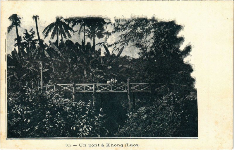 PC CPA LAOS, INDOCHINA, UN PONT Á KHONG, Vintage Postcard (b20900)