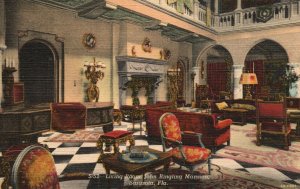 Vintage Postcard 1930's Living Room John Ringing Mansion Sarasota FL Florida