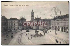 Old Postcard Torino Piazza Corlo Viste Via Roma