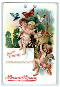 c1910 Easter Angels Cupids Holding Egg Basket Brown & Mason Advertising Postcard