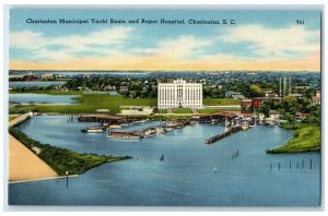 c1940 Charleston Municipal Yacht Basin Roper Hospital River Charleston Postcard