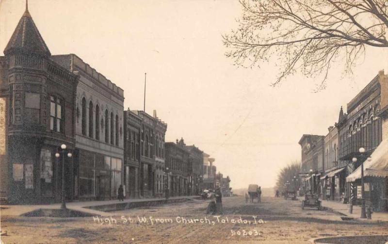 Toldedo Iowa High Street from Church Real Photo Antique Postcard J62676