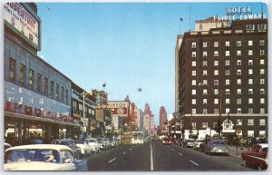 Vintage Ouellette Avenue Windsor Canada Postcard with Detroit Skyline