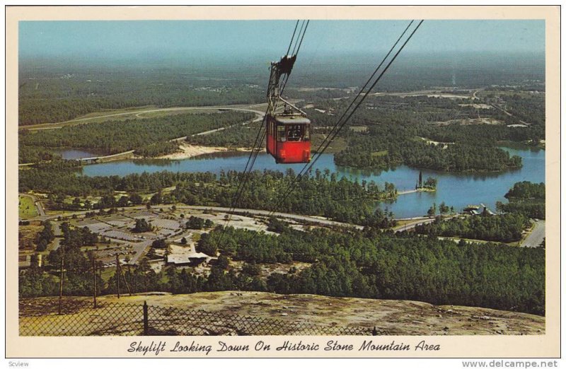 Skylift, Cablecar, Looking Down on Historic Stone Mountain Area and Lake, Sto...