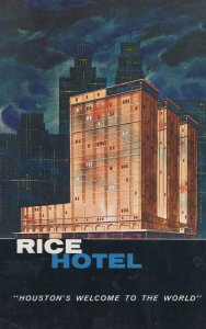 Rice Hotel Welcome To The World Houston USA Old Postcard