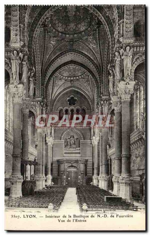 Lyon Old Postcard Interior of the basilica of Our Lady of Fourviere View of &...