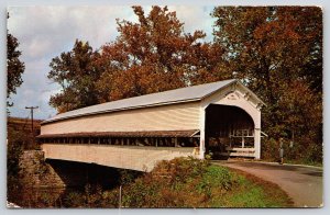Decatur County Indiana~Westport Covered Bridge~Sand Creek~Lady~1950s Postcard