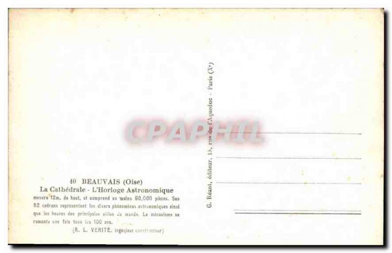 Old Postcard Beauvais Oise the Cathedral Astronomical Clock