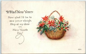 M-30252 Basket of Flowers Art Print A Glad New Year with Poem