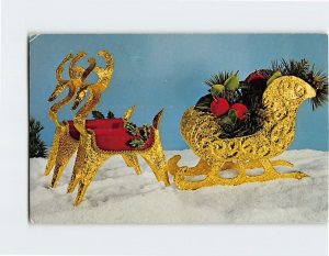 Postcard Golden Sleigh, Studios of National Handcraft, Des Moines, Iowa