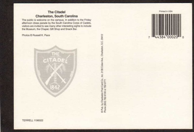 SC The Citadel Military College of South Carolina Charleston Postcard Cannons