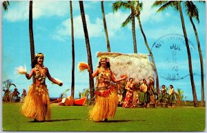 VINTAGE POSTCARD TAHITIAN DANCERS PERFORM AT THE KODAK HULA SHOW HONOLULU HAWAII