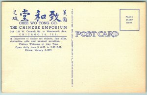 The Chinese Emporium Chee Wo Tong Co Chicago Illinois IL UNP Linen Postcard J6