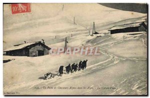 Old Postcard Militaria Alpine hunters A post Alpine hunters in the Alps The c...