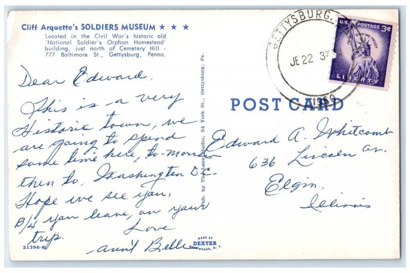 1960 Cliff Arquette's Soldiers Museum Baltimore Gettysburg Pennsylvania Postcard