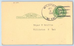 DPO Wild Cat West Virginia Postcard Edgar M Griffin Williston North Dakota 1942