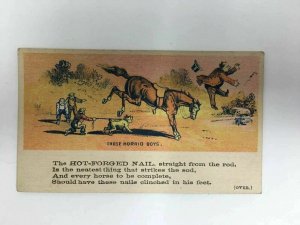 Victorian Trade Card Putnam Nail Those Horrid Boys Horse Bucking Dog Poem