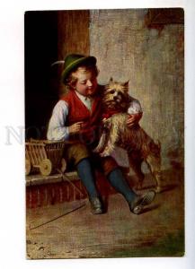 240203 Little Boy playing w/ TERRIER Dog Vintage Color PC
