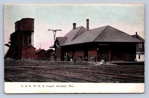J90/ Kendall Wisconsin Postcard c1910 C&NW Railroad Depot 447