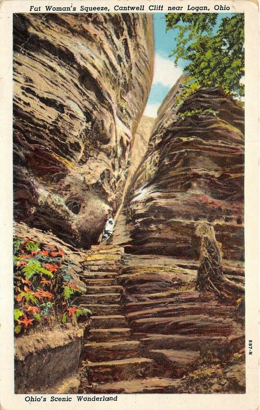 Logan Ohio 1951 Postcard Fat Woman's Squeeze Cantwell Cliff