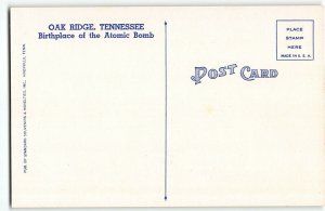 OAK RIDGE, TENNESSEE Large Letter Linen Postcard c1940 Birthplace of Atomic Bomb