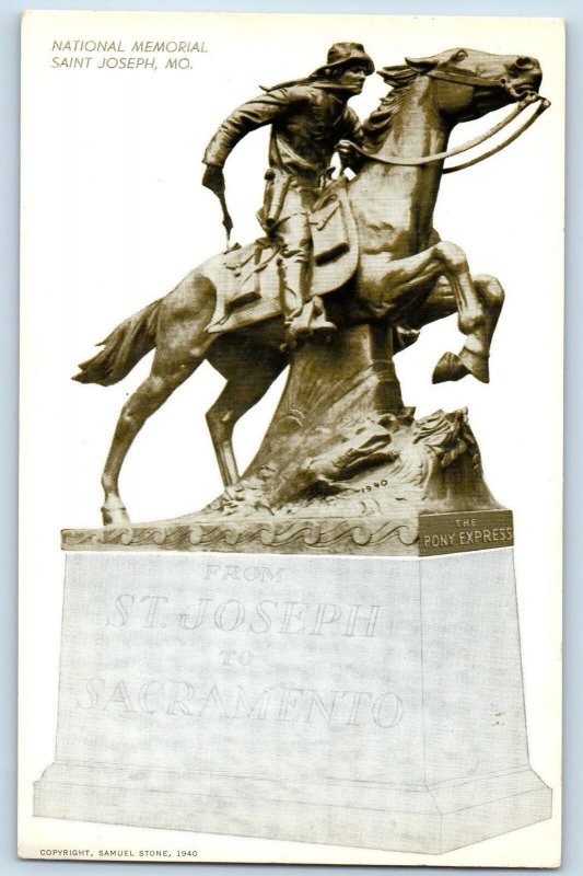 c1940 National Memorial The Pony Express Saint Joseph Missouri Vintage Postcard