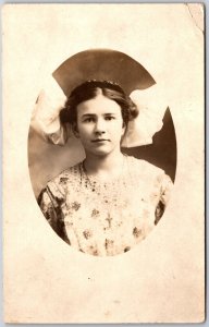 Girl Big Hair Ribbons Half Body Photograph Postcard