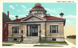 Vintage Postcard 1953 Public Library Historical Building Perkin Illinois PNA Pub