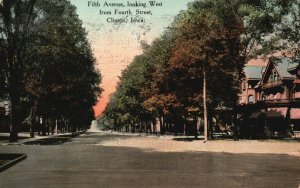 Vintage Postcard 1910's 5th Avenue Looking West From Fourth Street Clinton Iowa