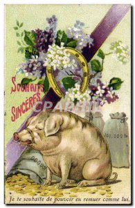 Postcard Old Pig Pig Iron Horse