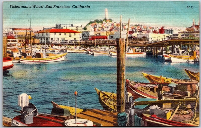Fisherman's Wharf San Francisco California CA Boats Ships Buildings Postcard