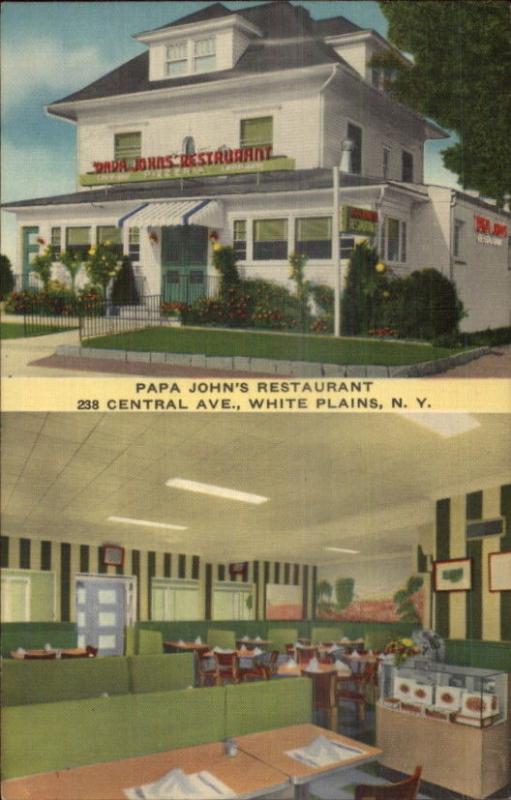 White Plains NY Papa John's Restaurant LINEN Postcard