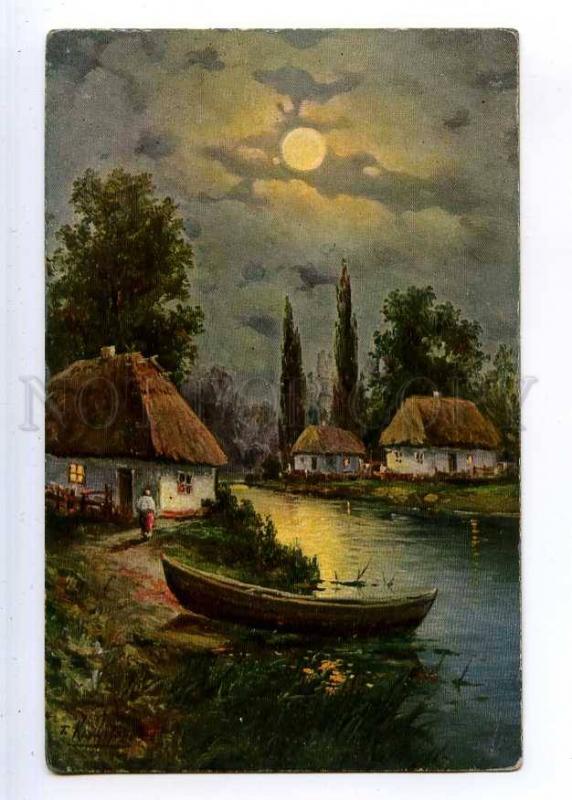 224453 RUSSIA KAPUSTIN Ukraine moonlit night #1884 postcard