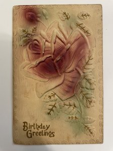 Antique Embossed Rose Birthday Greetings Postcard 1909 Edwardian Era