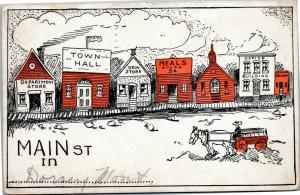 Main St in Dorsey Montana - novelty comic drawing written fill-in Posted 1909