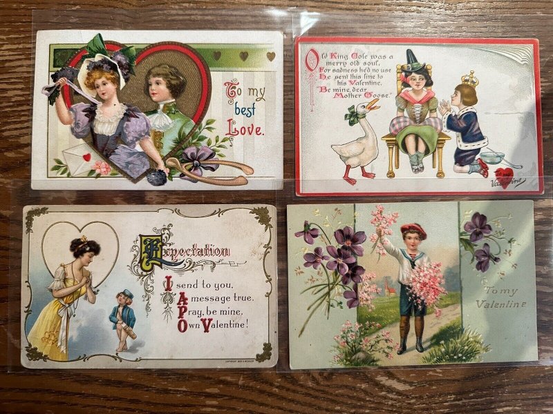 Lot of Antique Postcards Early 1900s Vintage Embossed Children Valentine’s Day