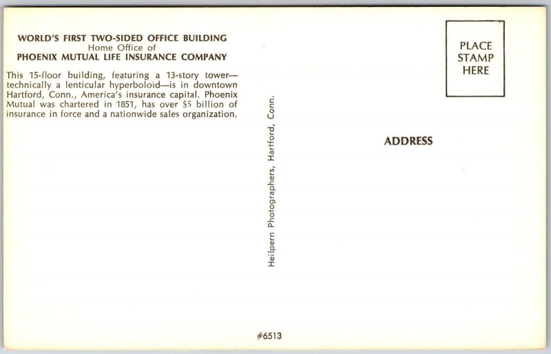 Two-Sided Office Building Phoenix Mutual Life Insurance Company CT Postcard