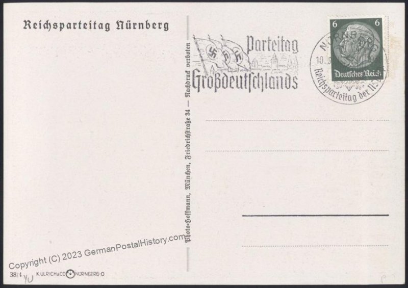 3rd Reich Germany NSDAP Reichsparteitag Hoffmann 38/4 Propaganda Card Par 111156