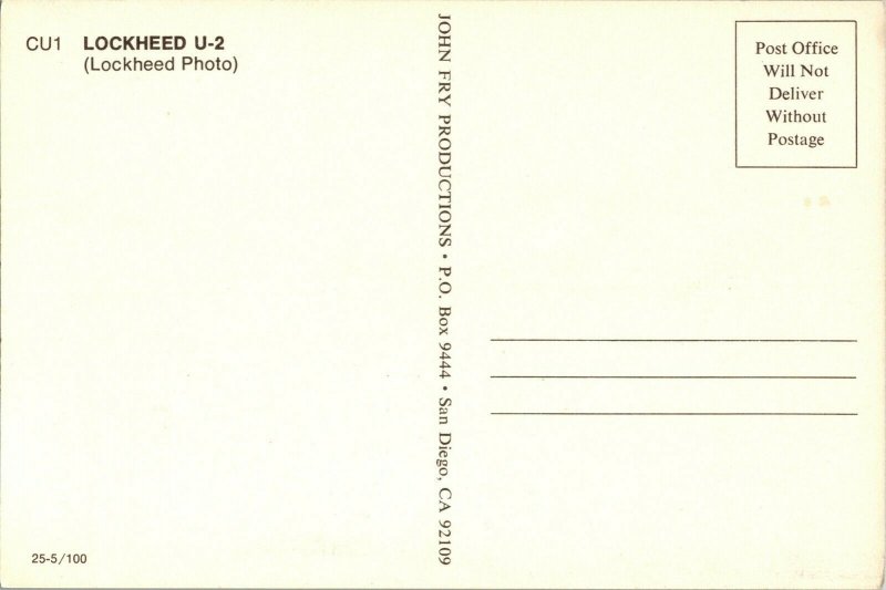 Lockheed Photo, Lockheed U-2 Dragon Lady Jet Aircraft Postcard I67 