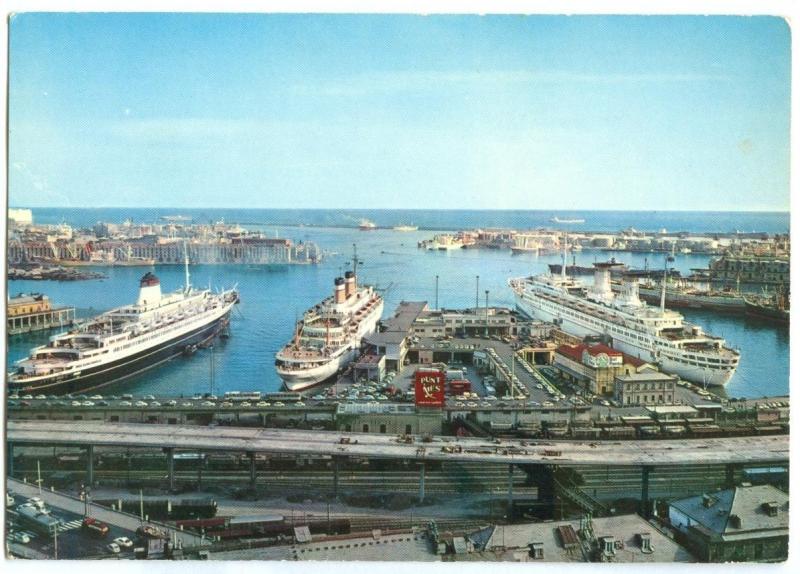 Italy, Genoa, Genova, I transatlantic al Ponte A. Doria, unused Postcard