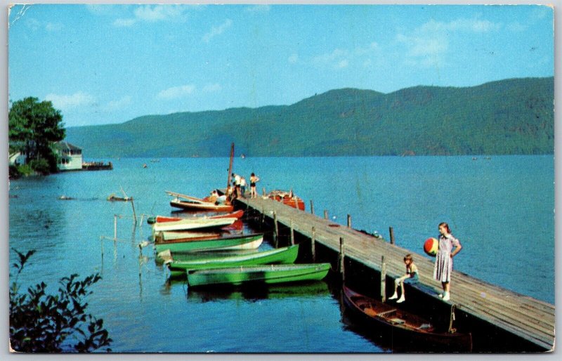 Vtg New York NY Silver Bay Association Lake George Boat Dock 1950s View Postcard