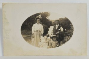 RPPC Young Family Early 1900s Darling Children Along Stream Postcard S7