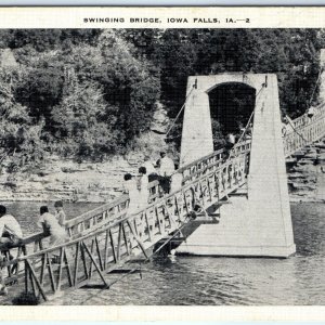 c1930s Iowa Falls, IA Swinging Bridge Postcard Baptist Assembly Grounds A88